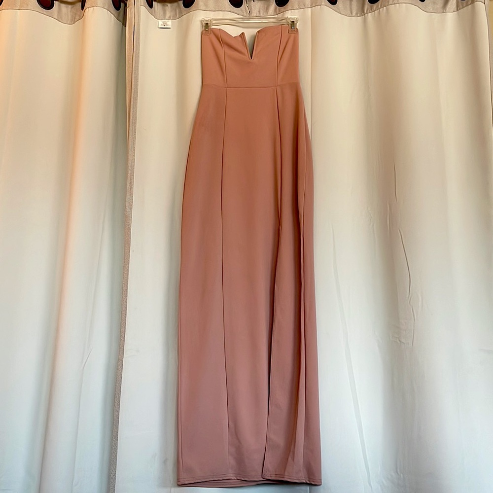 Nasty Gal blush pink strapless maxi dress with slit